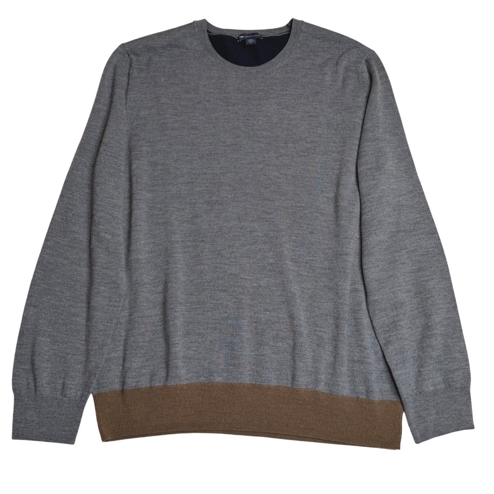 Gap Extra Fine Merino Wool Contrast Crewneck Pullover Sweater Grey Mens XL